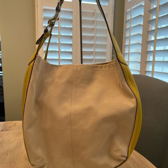 Coach Avery Hobo F28911 Natural & Chartreuse Canvas Leather Shoulder Bag - Picture 3 of 15